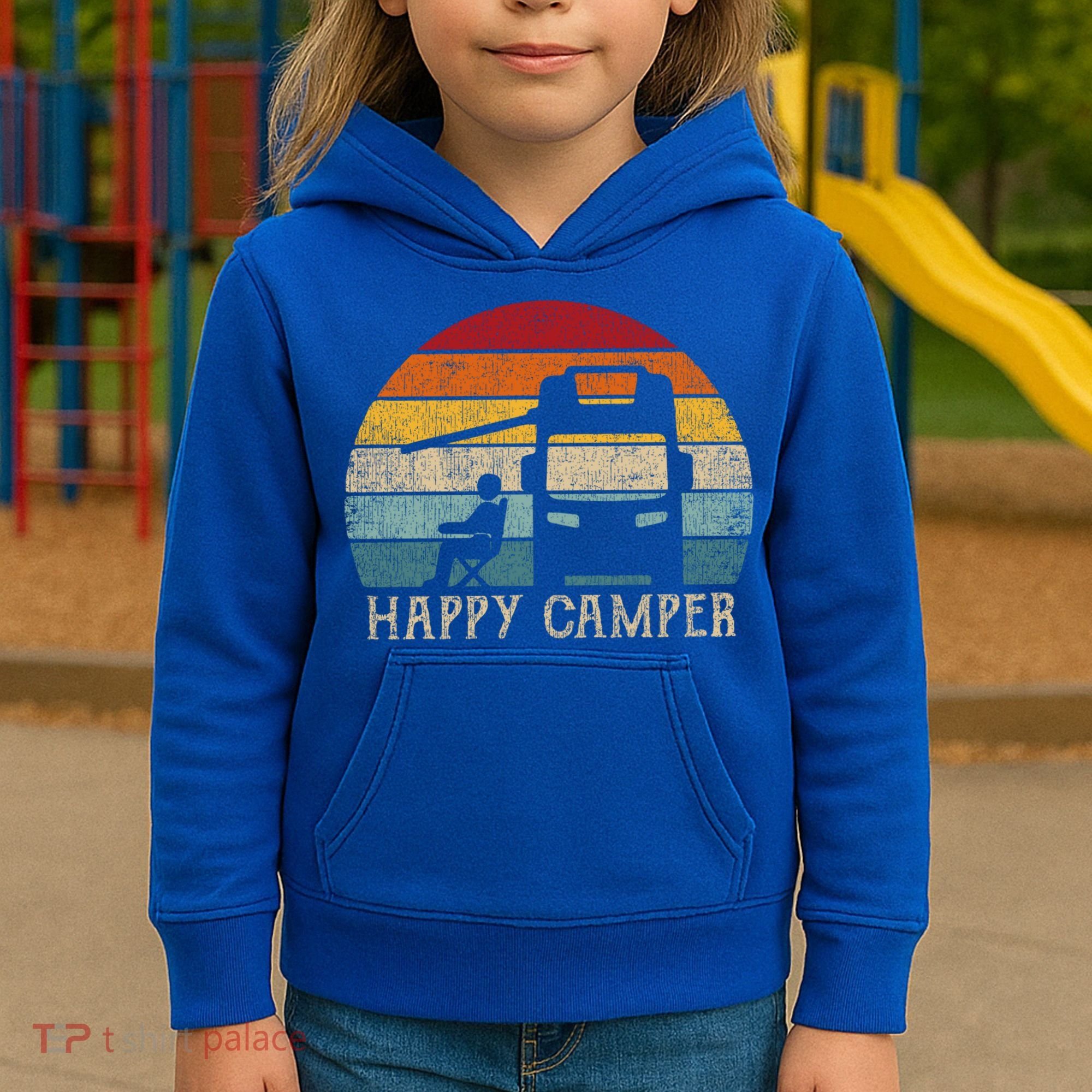 Rv Camping 70s 80s Retro Happy Camper Cool Gift Kids Hoodie