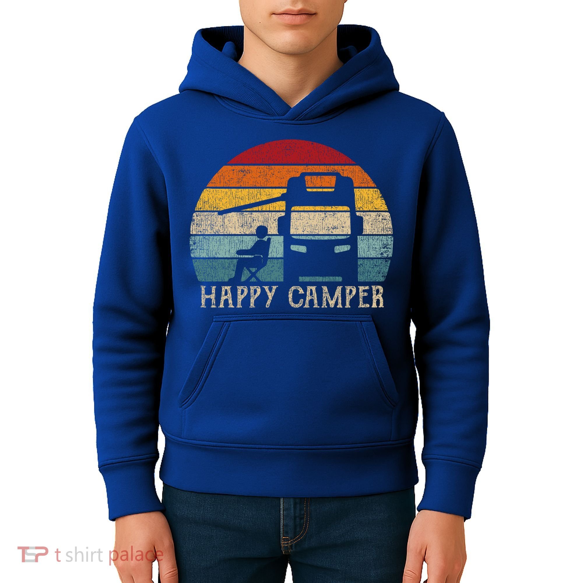 Rv Camping 70s 80s Retro Happy Camper Cool Gift Kids Hoodie