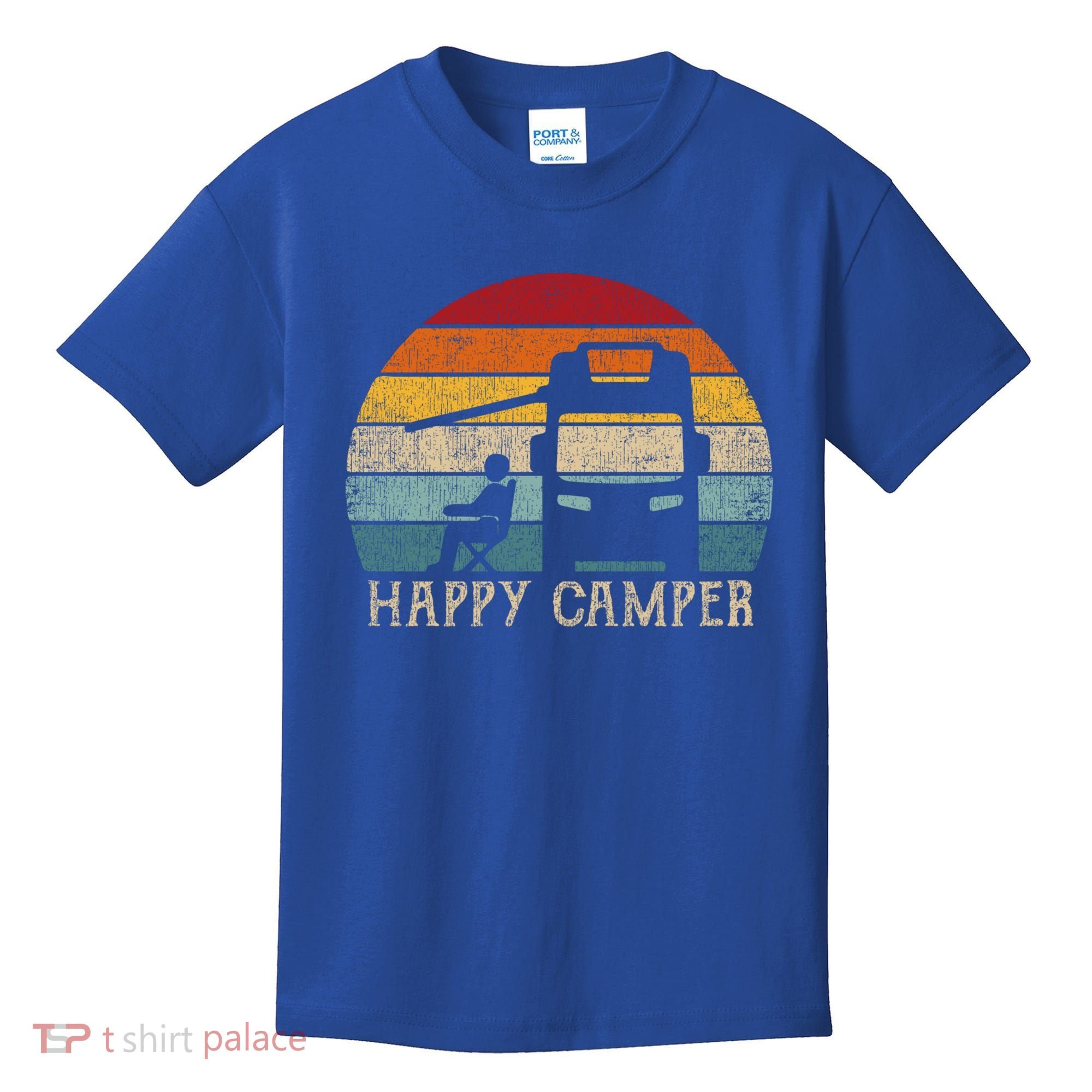 Rv Camping 70s 80s Retro Happy Camper Cool Gift Kids T-Shirt