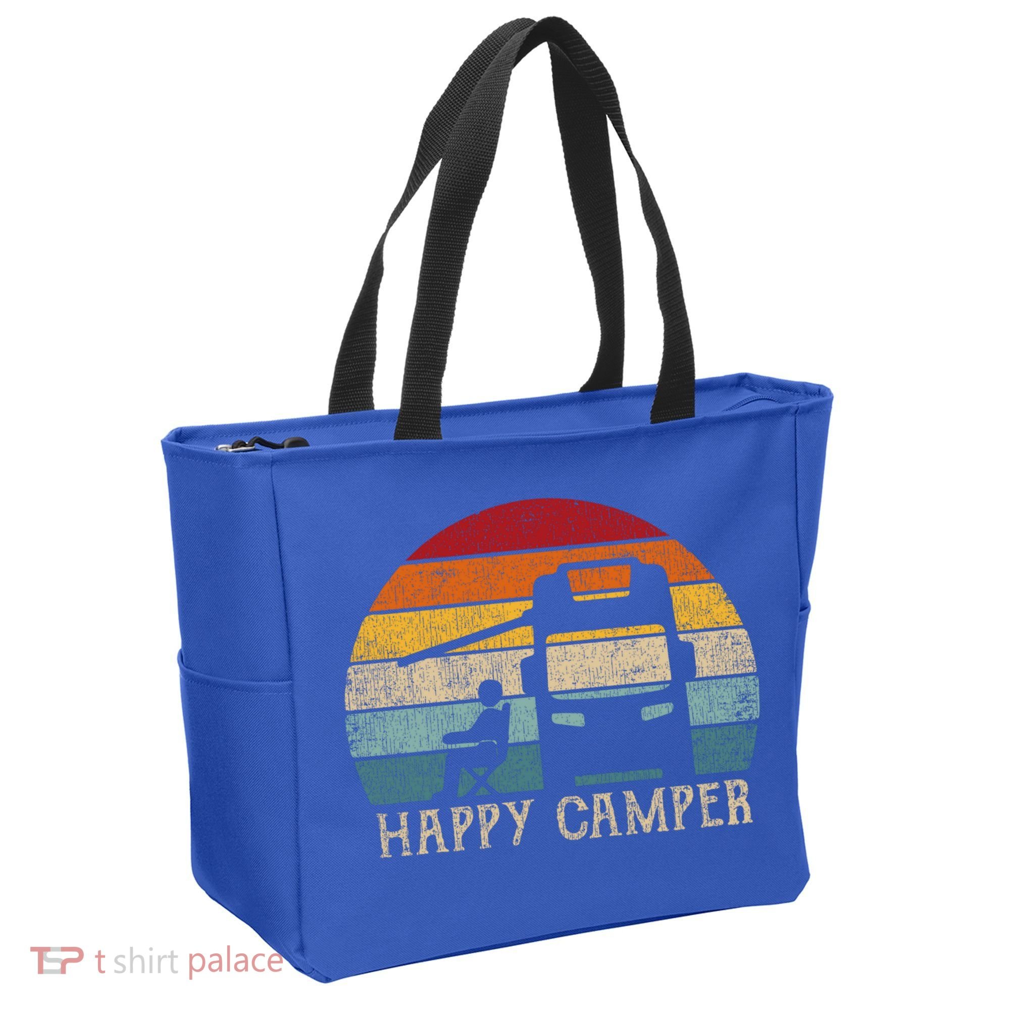 Rv Camping 70s 80s Retro Happy Camper Cool Gift Tote Bag