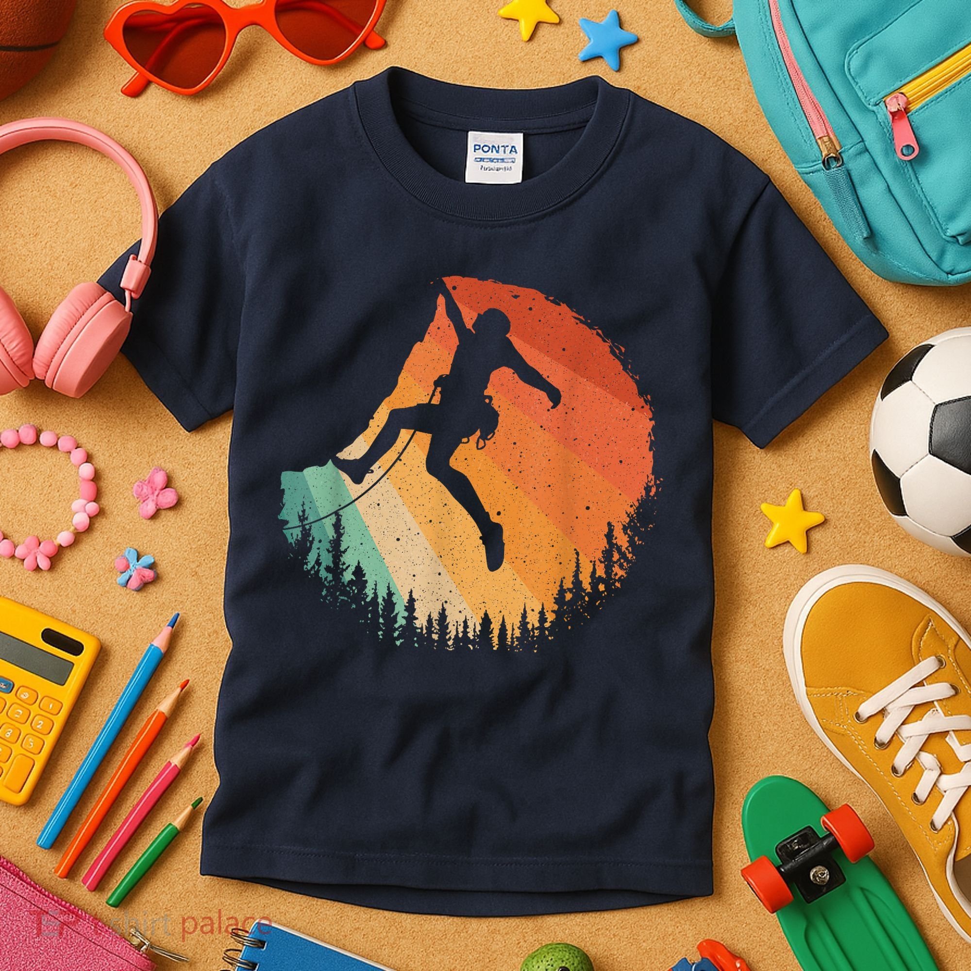 Rock Climbing Art Mountain Climber Bouldering Kids T-Shirt