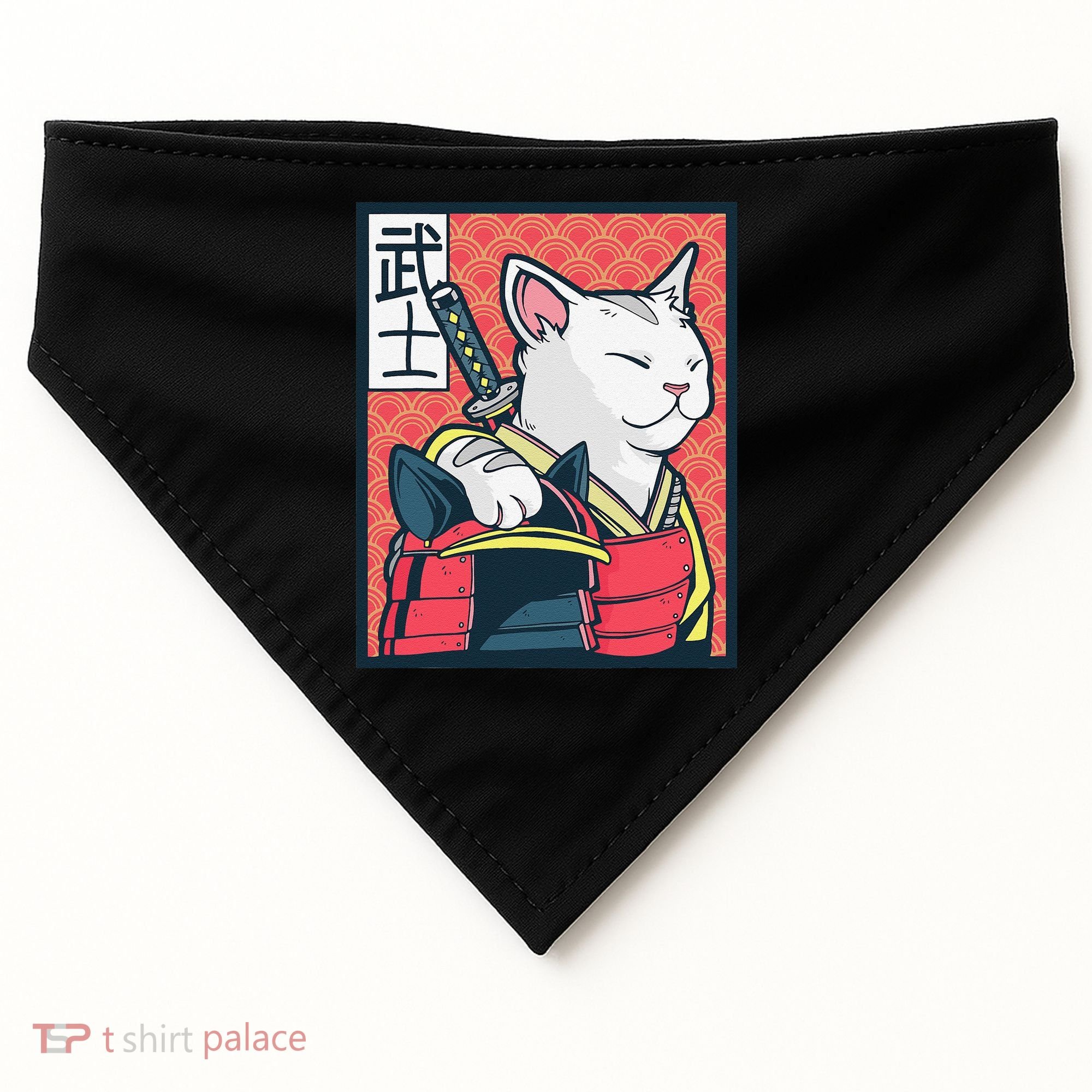 Retro Catzilla Ancient Japanese Cat Art - Anime Ninja Cat  USA-Made Doggie Bandana