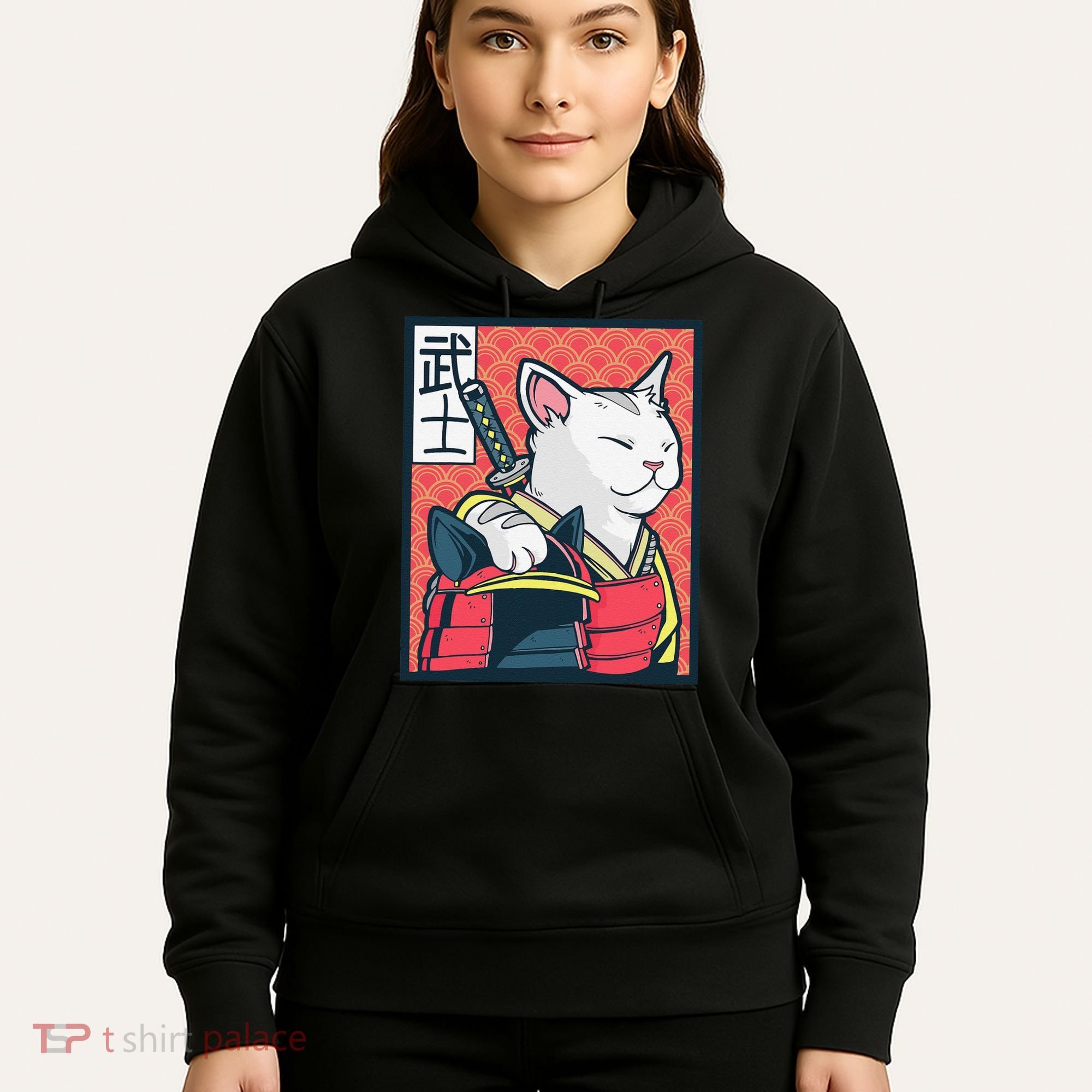 Retro Catzilla Ancient Japanese Cat Art - Anime Ninja Cat  Hoodie