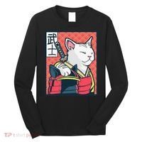 Retro Catzilla Ancient Japanese Cat Art - Anime Ninja Cat  Long Sleeve Shirt thumb 0