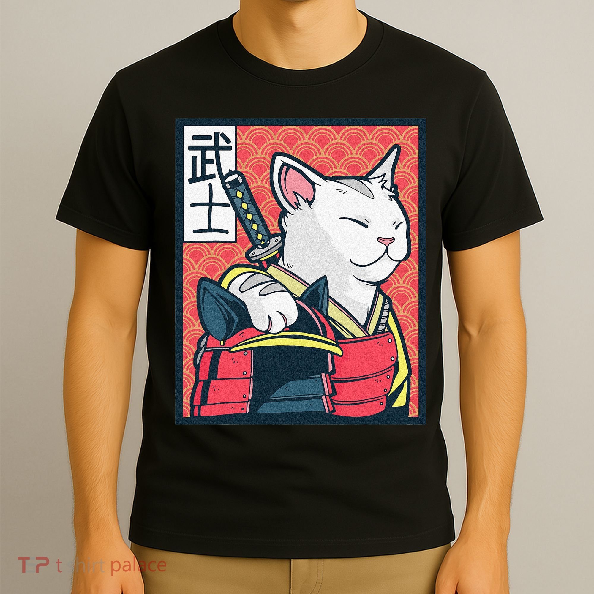 Retro Catzilla Ancient Japanese Cat Art - Anime Ninja Cat  T-Shirt