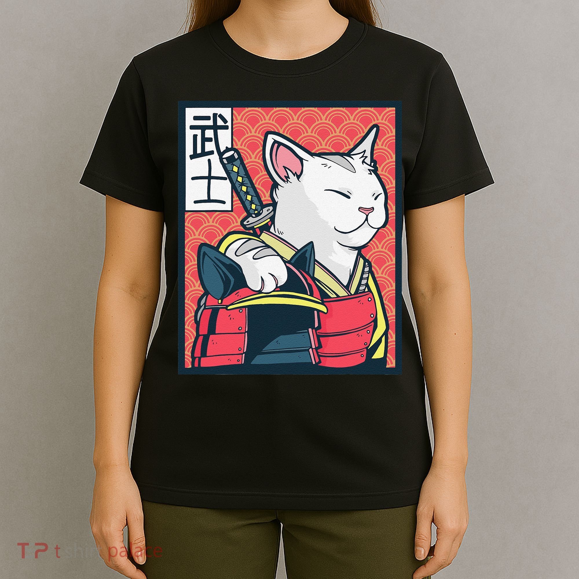 Retro Catzilla Ancient Japanese Cat Art - Anime Ninja Cat  T-Shirt