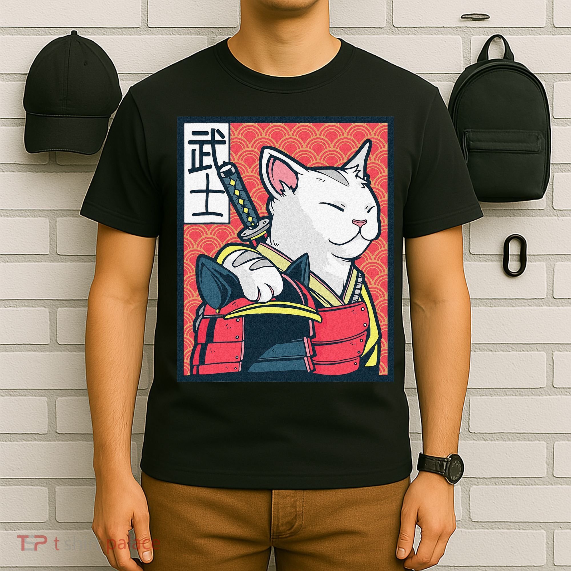 Retro Catzilla Ancient Japanese Cat Art - Anime Ninja Cat  T-Shirt