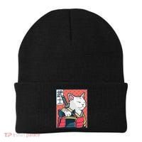 Retro Catzilla Ancient Japanese Cat Art - Anime Ninja Cat  Beanie thumb 0