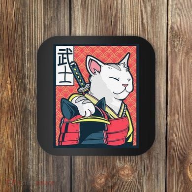 Retro Catzilla Ancient Japanese Cat Art - Anime Ninja Cat  Coaster