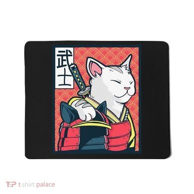 Retro Catzilla Ancient Japanese Cat Art - Anime Ninja Cat  Mousepad