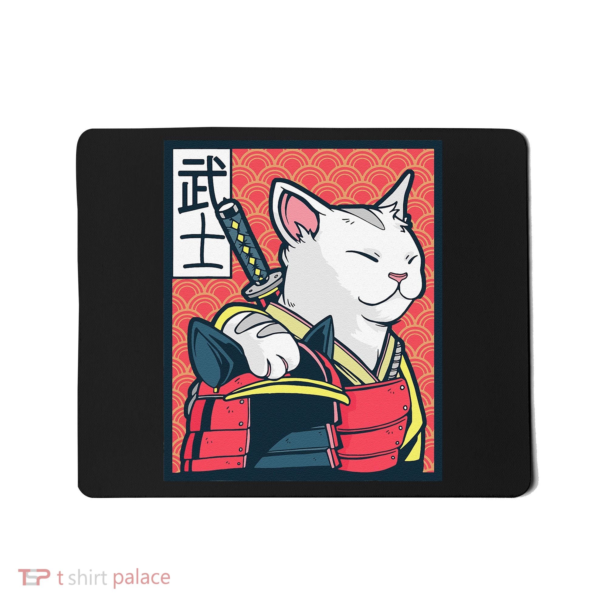 Retro Catzilla Ancient Japanese Cat Art - Anime Ninja Cat  Mousepad