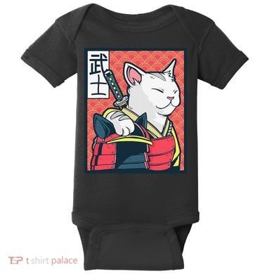 Retro Catzilla Ancient Japanese Cat Art - Anime Ninja Cat  Baby Bodysuit