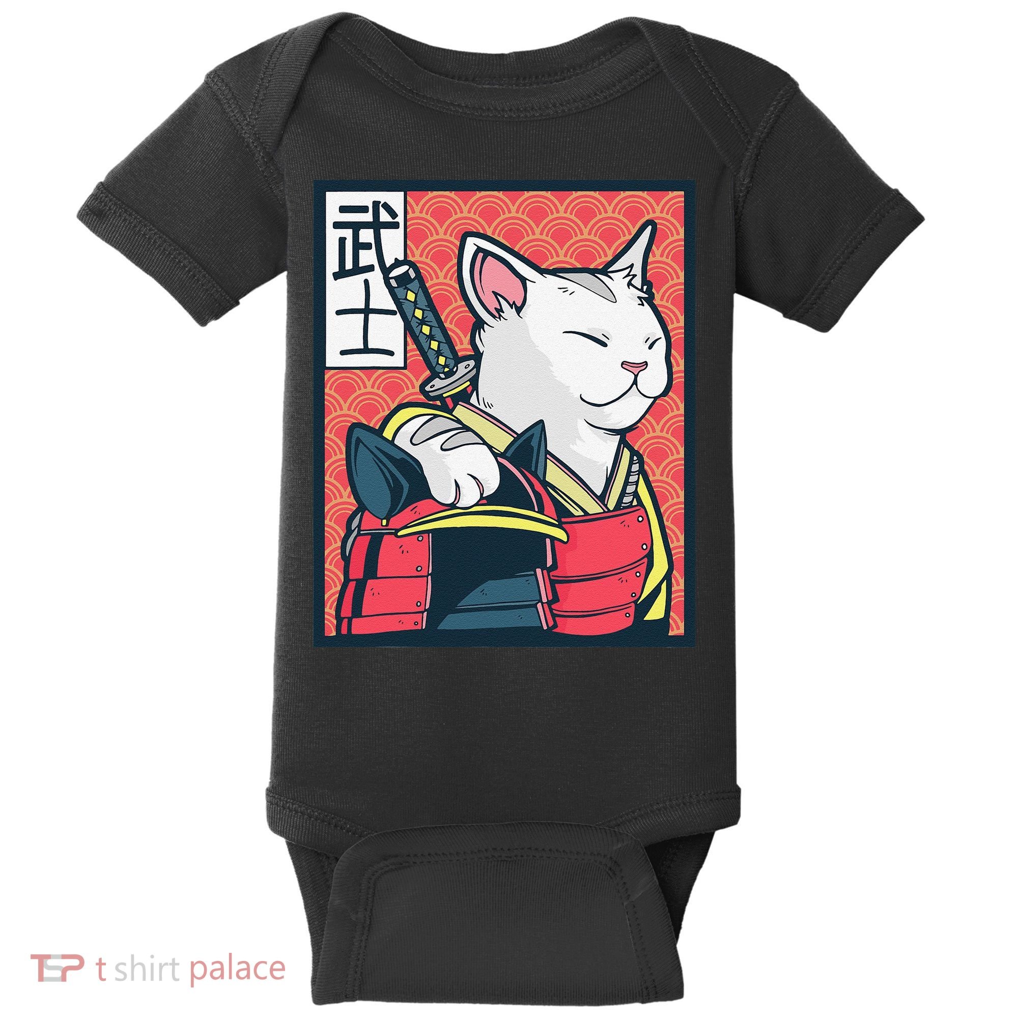 Retro Catzilla Ancient Japanese Cat Art - Anime Ninja Cat  Baby Bodysuit