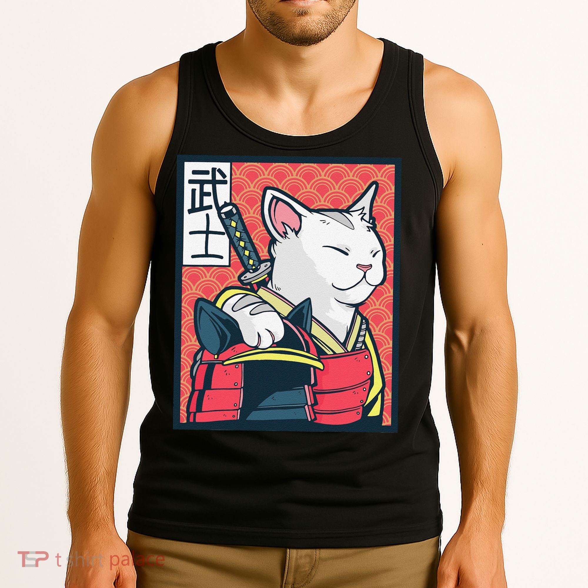 Retro Catzilla Ancient Japanese Cat Art - Anime Ninja Cat  Tank Top