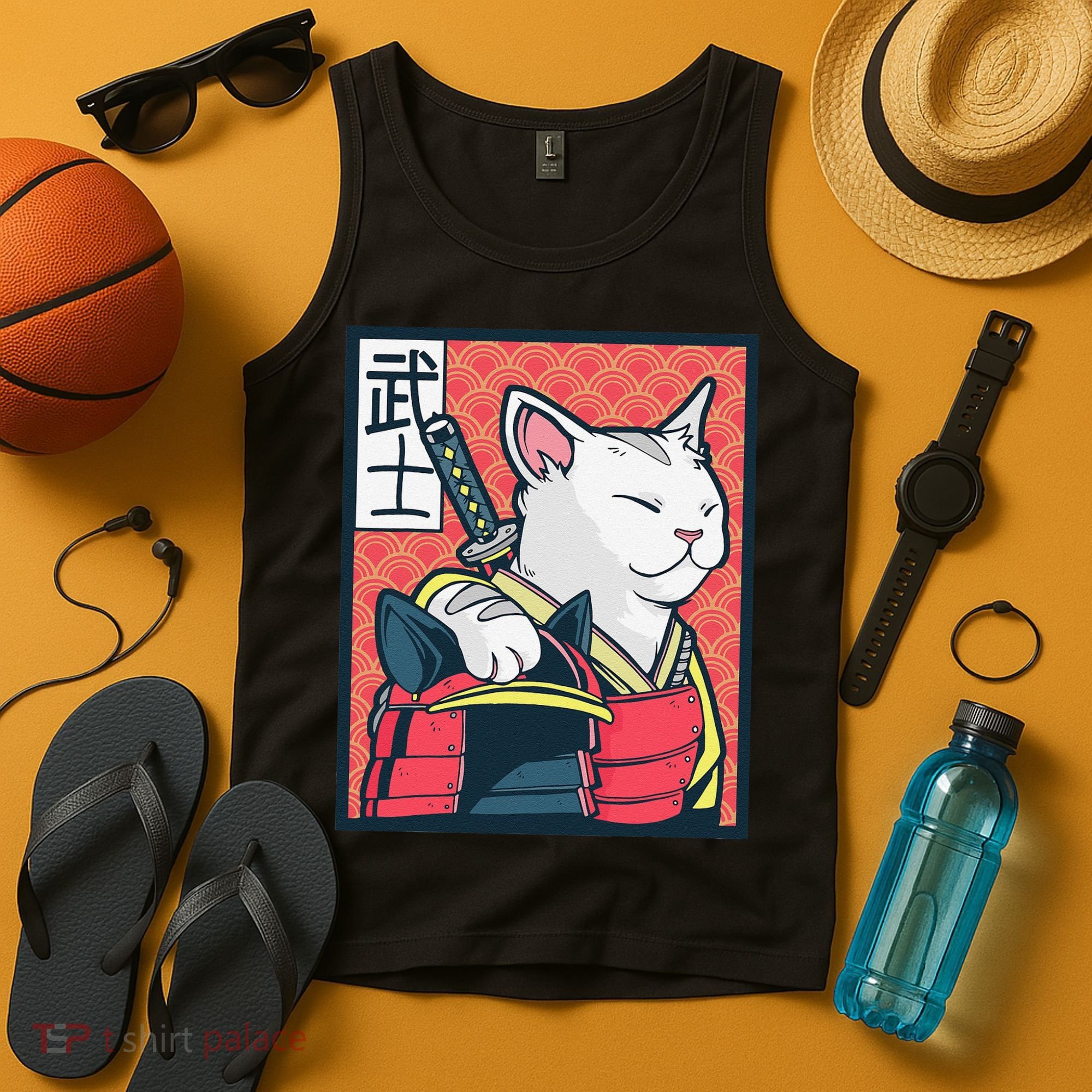 Retro Catzilla Ancient Japanese Cat Art - Anime Ninja Cat  Tank Top