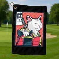Retro Catzilla Ancient Japanese Cat Art - Anime Ninja Cat  Golf Towel thumb 1
