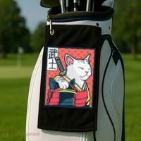 Retro Catzilla Ancient Japanese Cat Art - Anime Ninja Cat  Golf Towel thumb 2