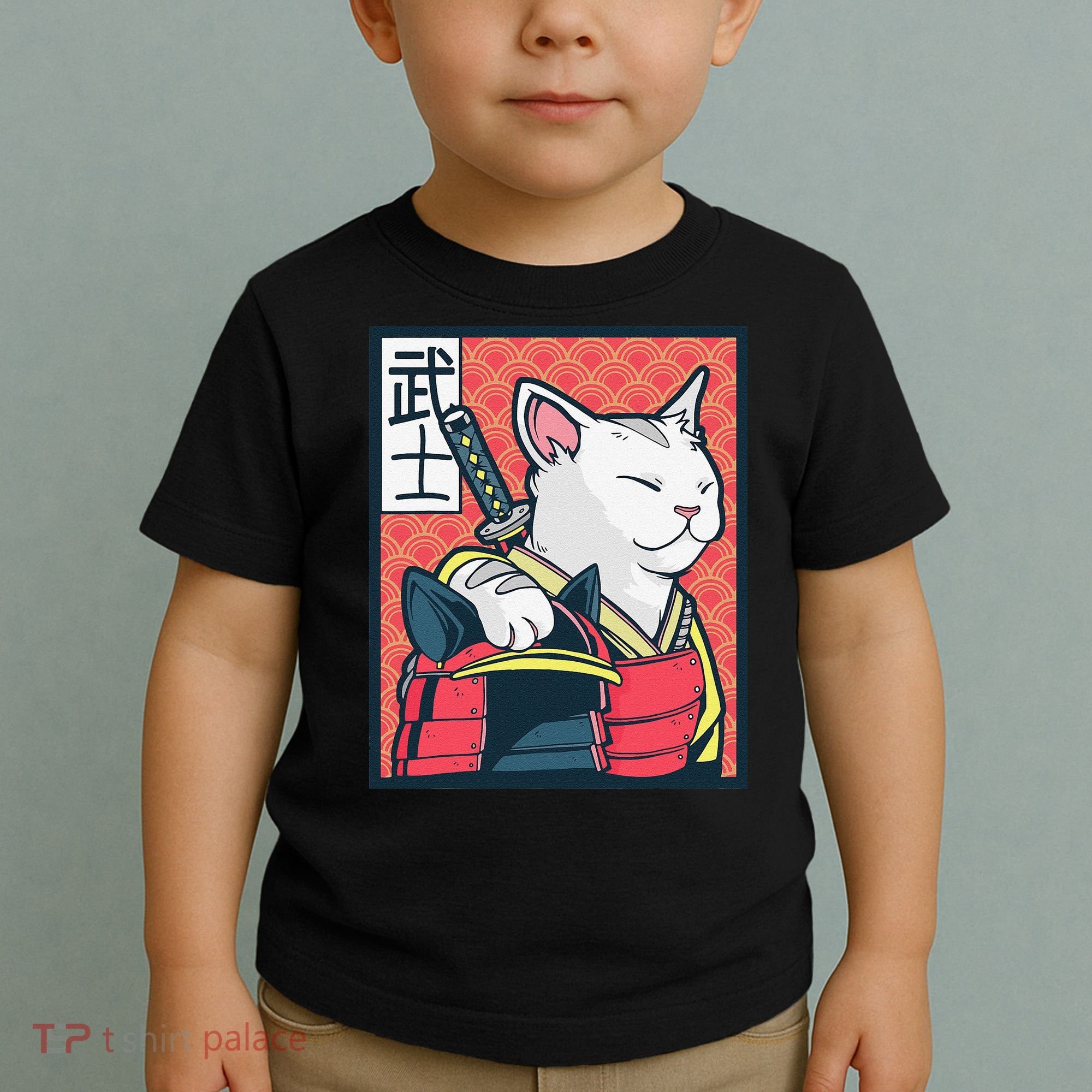 Retro Catzilla Ancient Japanese Cat Art - Anime Ninja Cat  Toddler T-Shirt