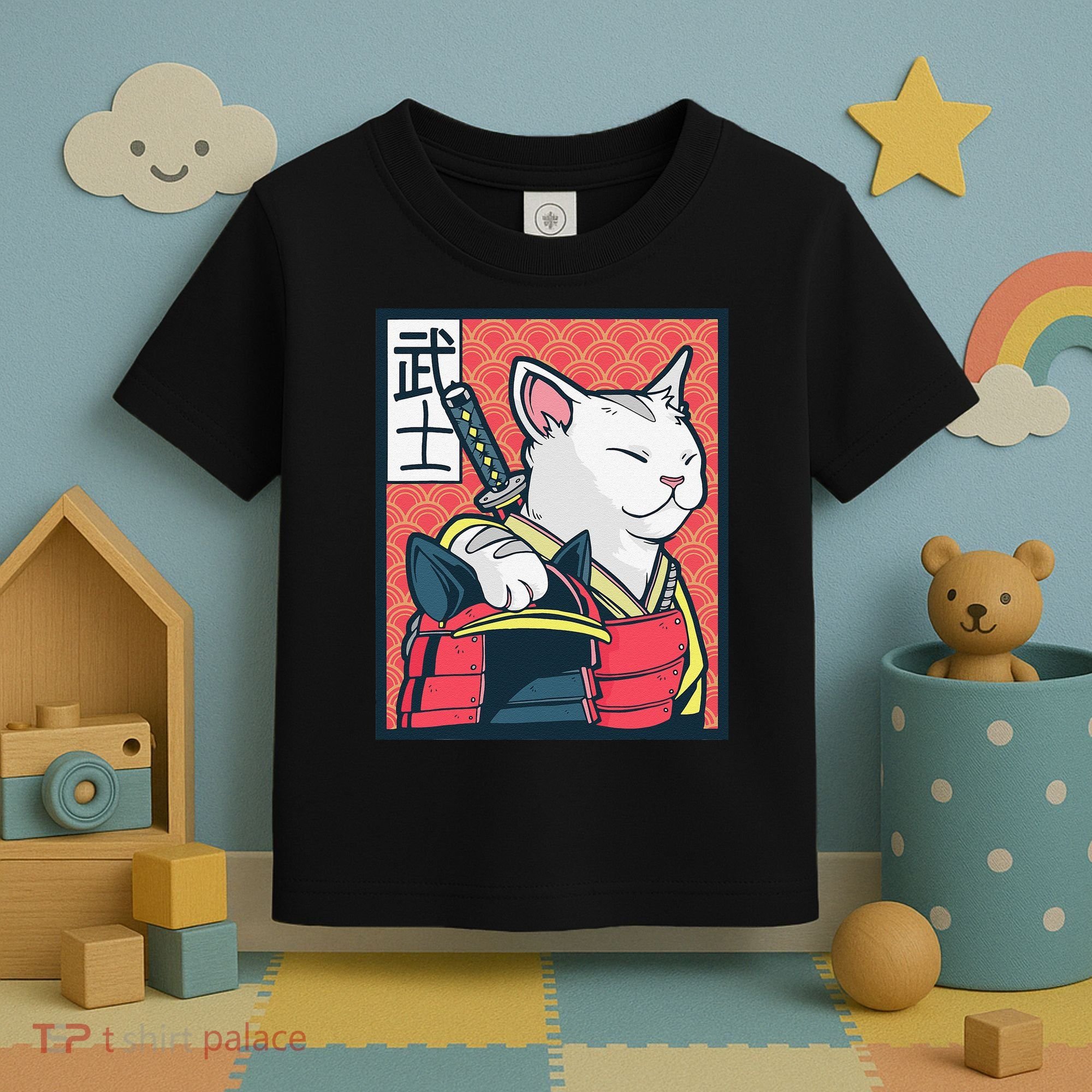 Retro Catzilla Ancient Japanese Cat Art - Anime Ninja Cat  Toddler T-Shirt