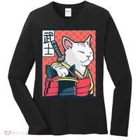Retro Catzilla Ancient Japanese Cat Art - Anime Ninja Cat  Women's Long Sleeve Shirt thumb 0