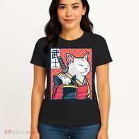 Retro Catzilla Ancient Japanese Cat Art - Anime Ninja Cat  Women's T-Shirt thumb 4
