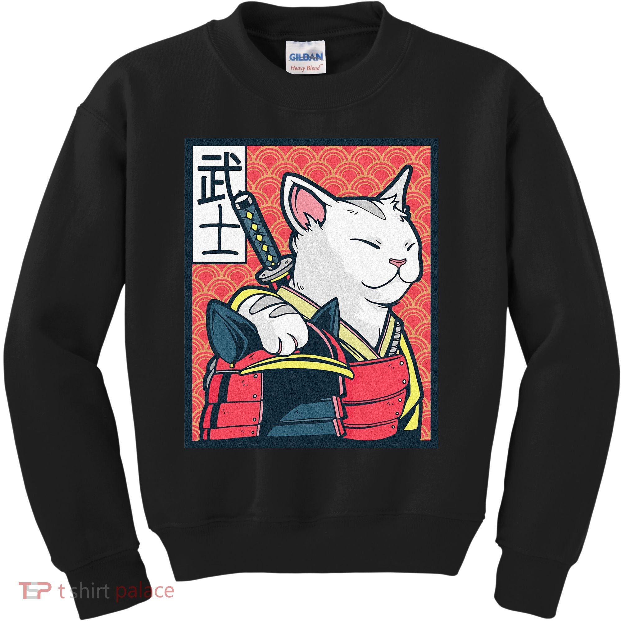 Retro Catzilla Ancient Japanese Cat Art - Anime Ninja Cat  Kids Sweatshirt