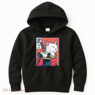 Retro Catzilla Ancient Japanese Cat Art - Anime Ninja Cat  Kids Hoodie