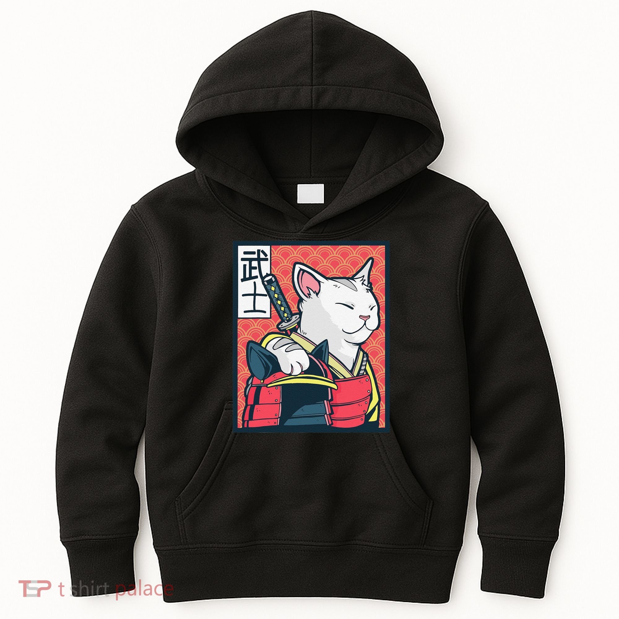 Retro Catzilla Ancient Japanese Cat Art - Anime Ninja Cat  Kids Hoodie
