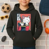 Retro Catzilla Ancient Japanese Cat Art - Anime Ninja Cat  Kids Hoodie thumb 2