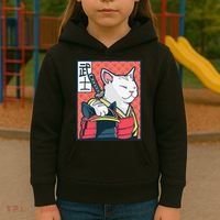Retro Catzilla Ancient Japanese Cat Art - Anime Ninja Cat  Kids Hoodie thumb 3