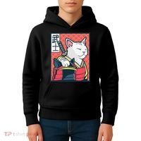 Retro Catzilla Ancient Japanese Cat Art - Anime Ninja Cat  Kids Hoodie thumb 4