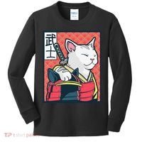 Retro Catzilla Ancient Japanese Cat Art - Anime Ninja Cat  Kids Long Sleeve Shirt thumb 0