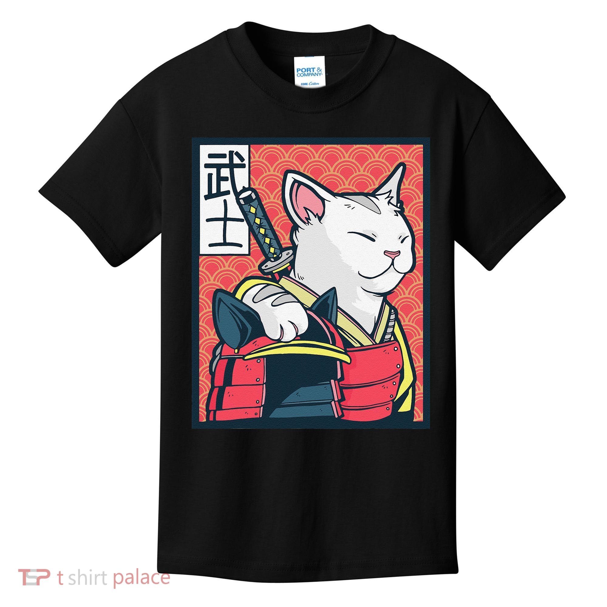 Retro Catzilla Ancient Japanese Cat Art - Anime Ninja Cat  Kids T-Shirt