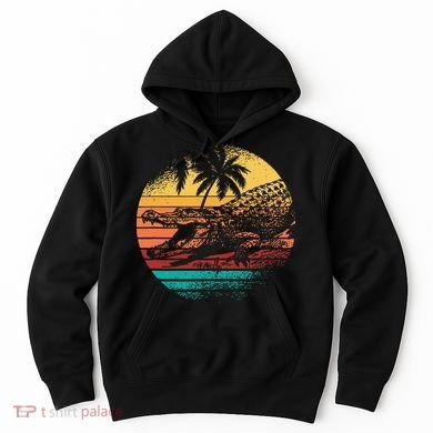 Retro Crocodile Alligator Vintage Gator Distressed Sunset Hoodie