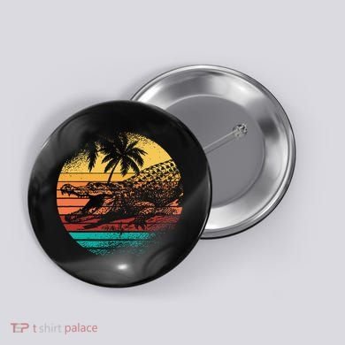 Retro Crocodile Alligator Vintage Gator Distressed Sunset Button