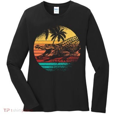 Retro Crocodile Alligator Vintage Gator Distressed Sunset Women's Long Sleeve Shirt
