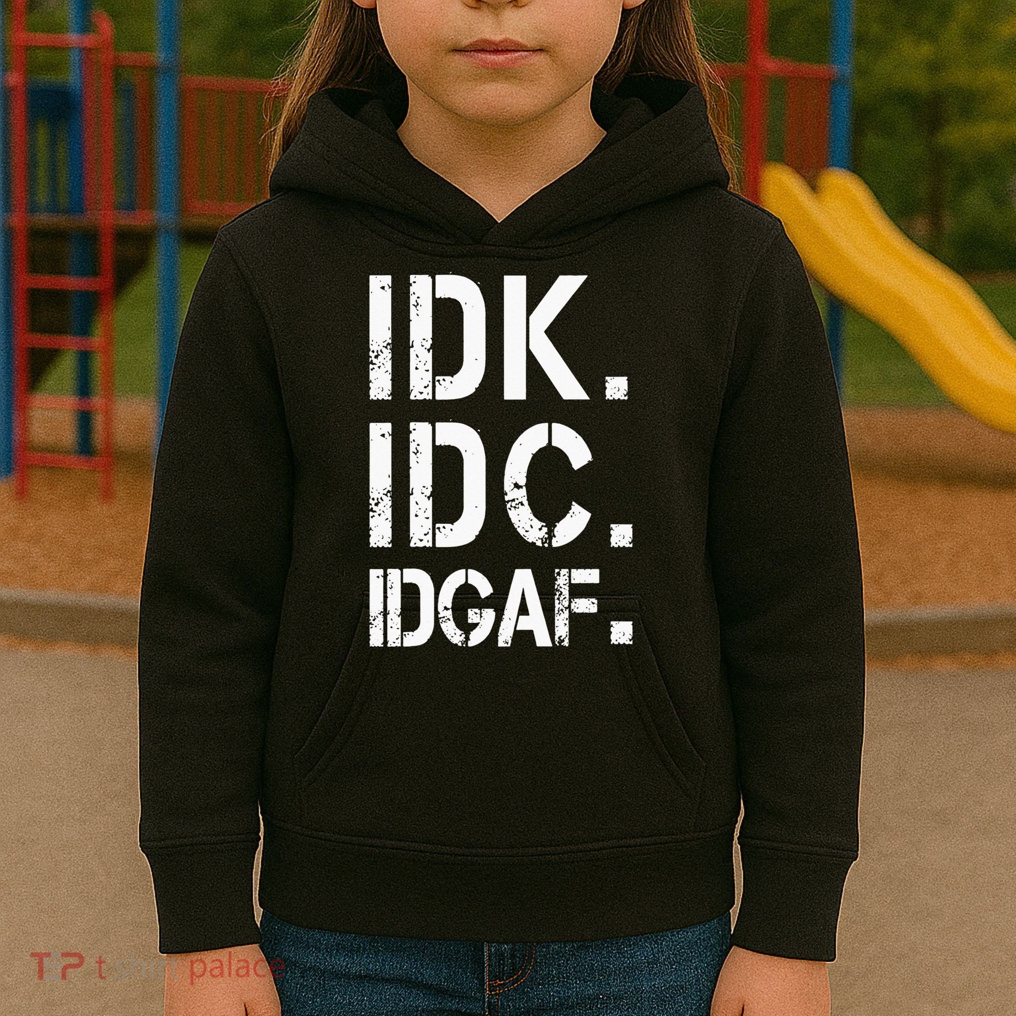 retro Crude and Tasteless IDK IDC IDGAF Kids Hoodie