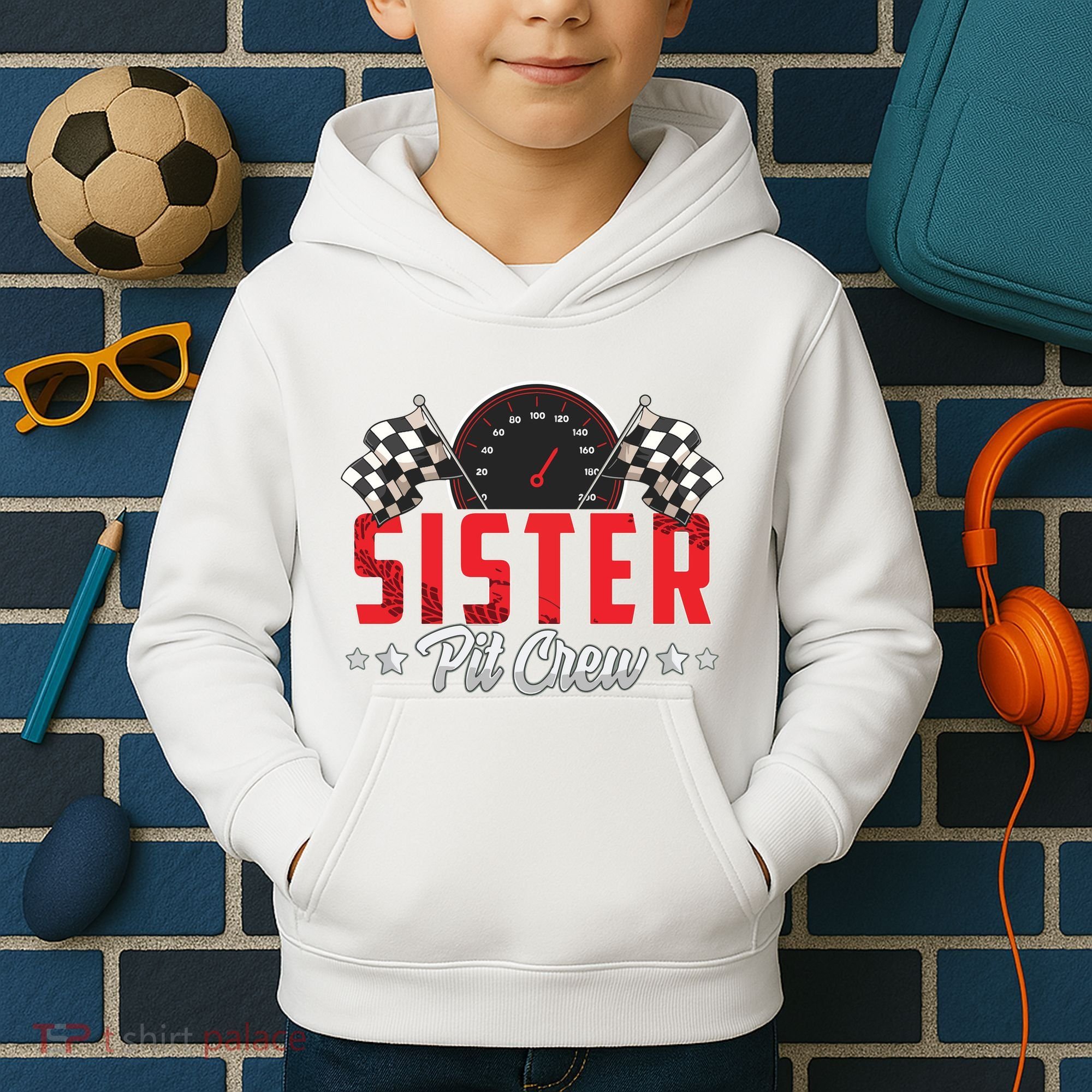 Race Car Birthday Party Racing Family Sister Pit Crew Kids Hoodie