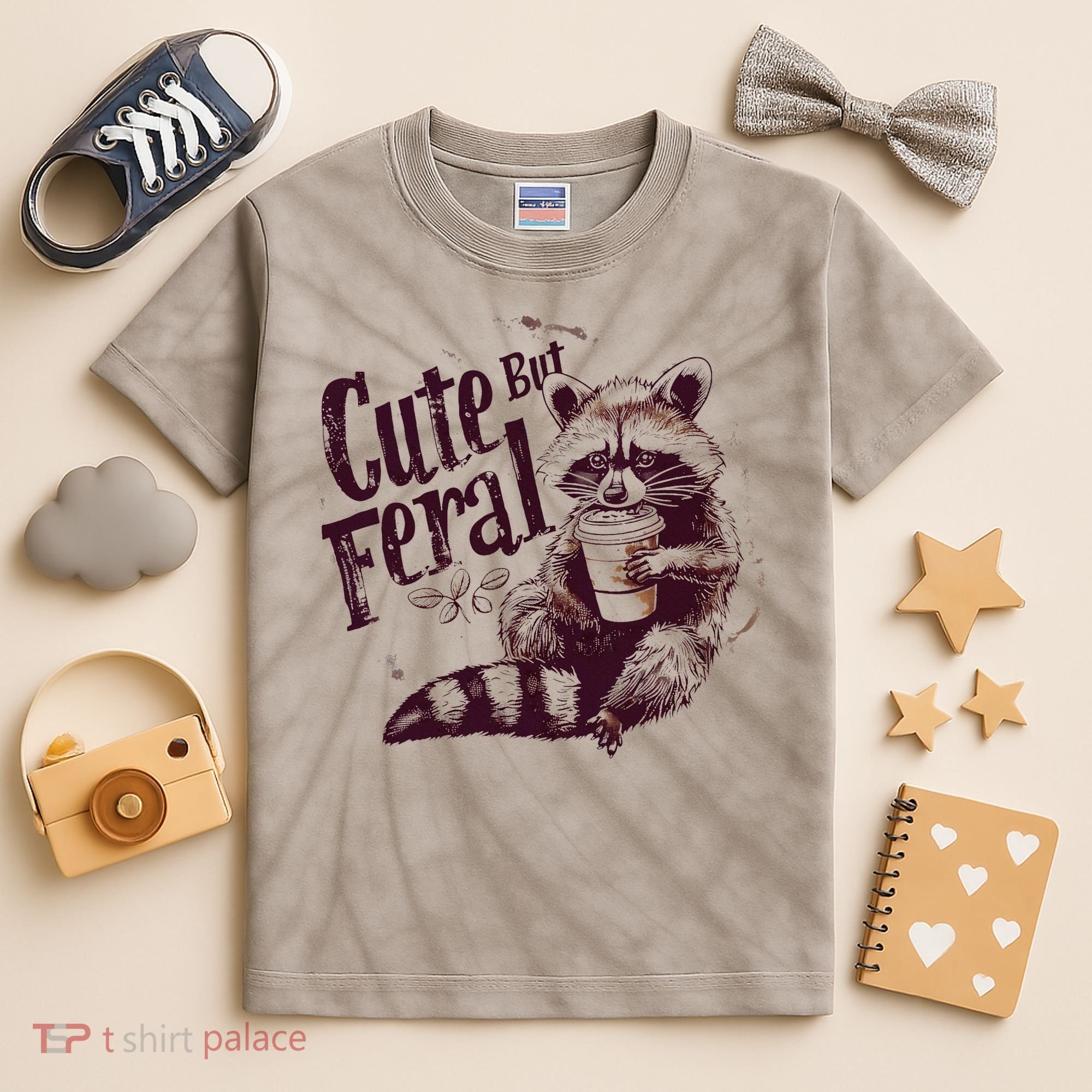 Raccoon Cute But Feral Kids Tie-Dye T-Shirt