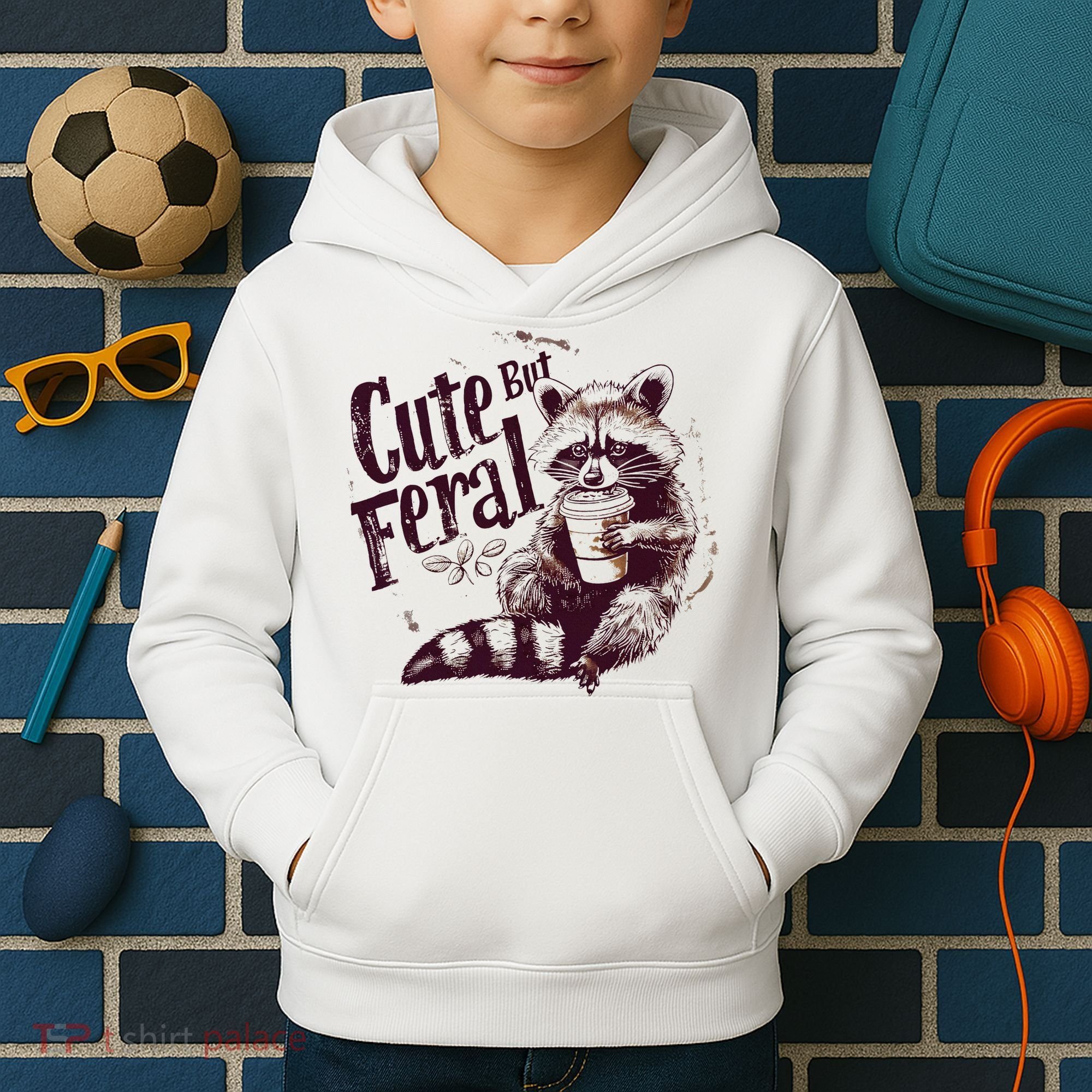 Raccoon Cute But Feral Kids Hoodie