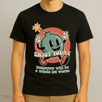 Retro Cartoon Bomb Nihilism Classic Fit Crew Neck Short Sleeve Black T-Shirt thumb 3