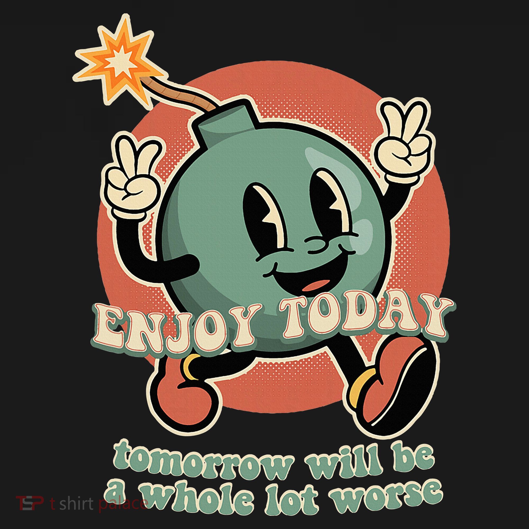 Retro Cartoon Bomb Nihilism Classic Fit Crew Neck Short Sleeve Black Coaster