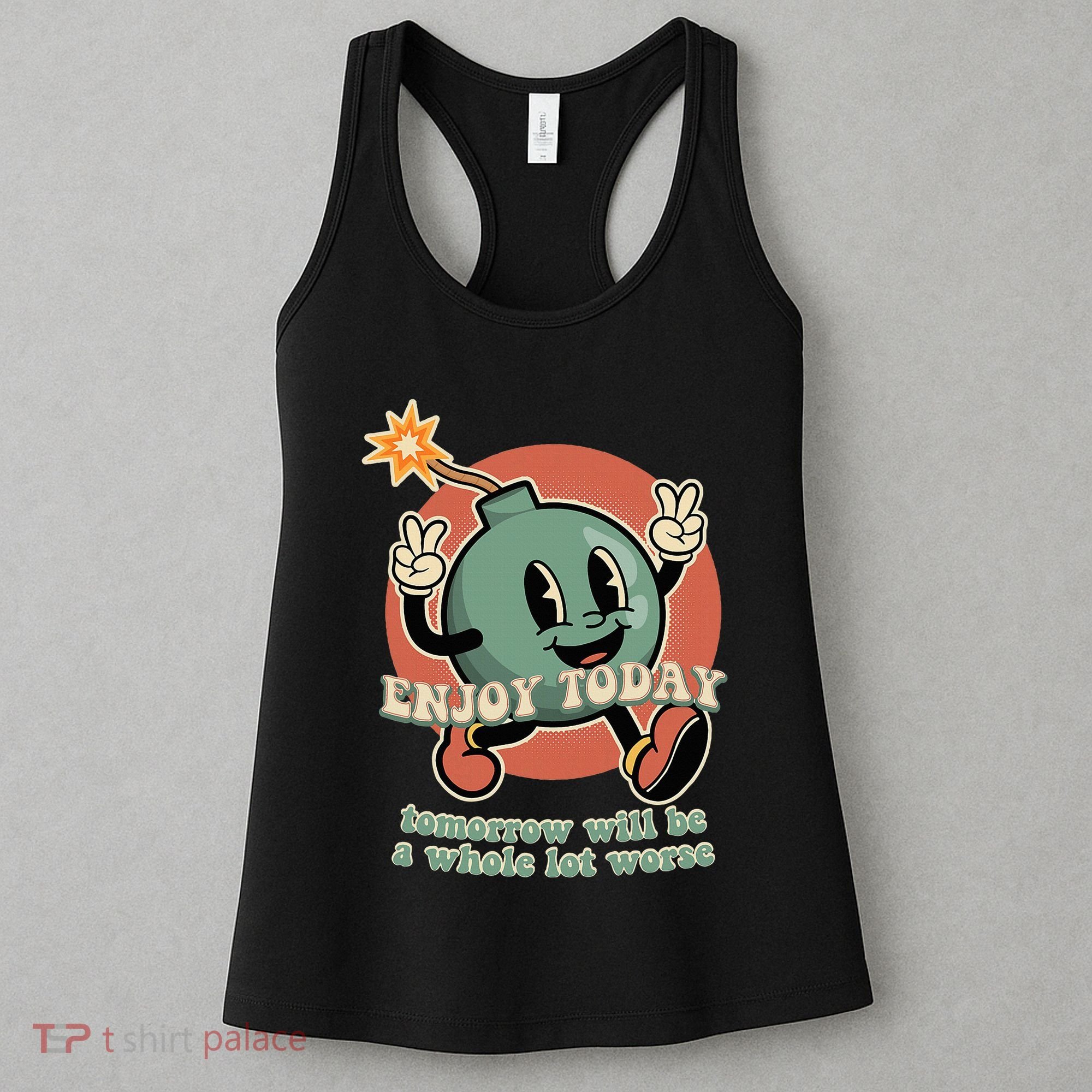 Retro Cartoon Bomb Nihilism Classic Fit Crew Neck Short Sleeve Black Women's Tank Top