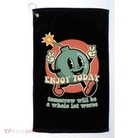 Retro Cartoon Bomb Nihilism Classic Fit Crew Neck Short Sleeve Black Golf Towel thumb 0