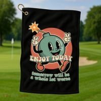 Retro Cartoon Bomb Nihilism Classic Fit Crew Neck Short Sleeve Black Golf Towel thumb 1