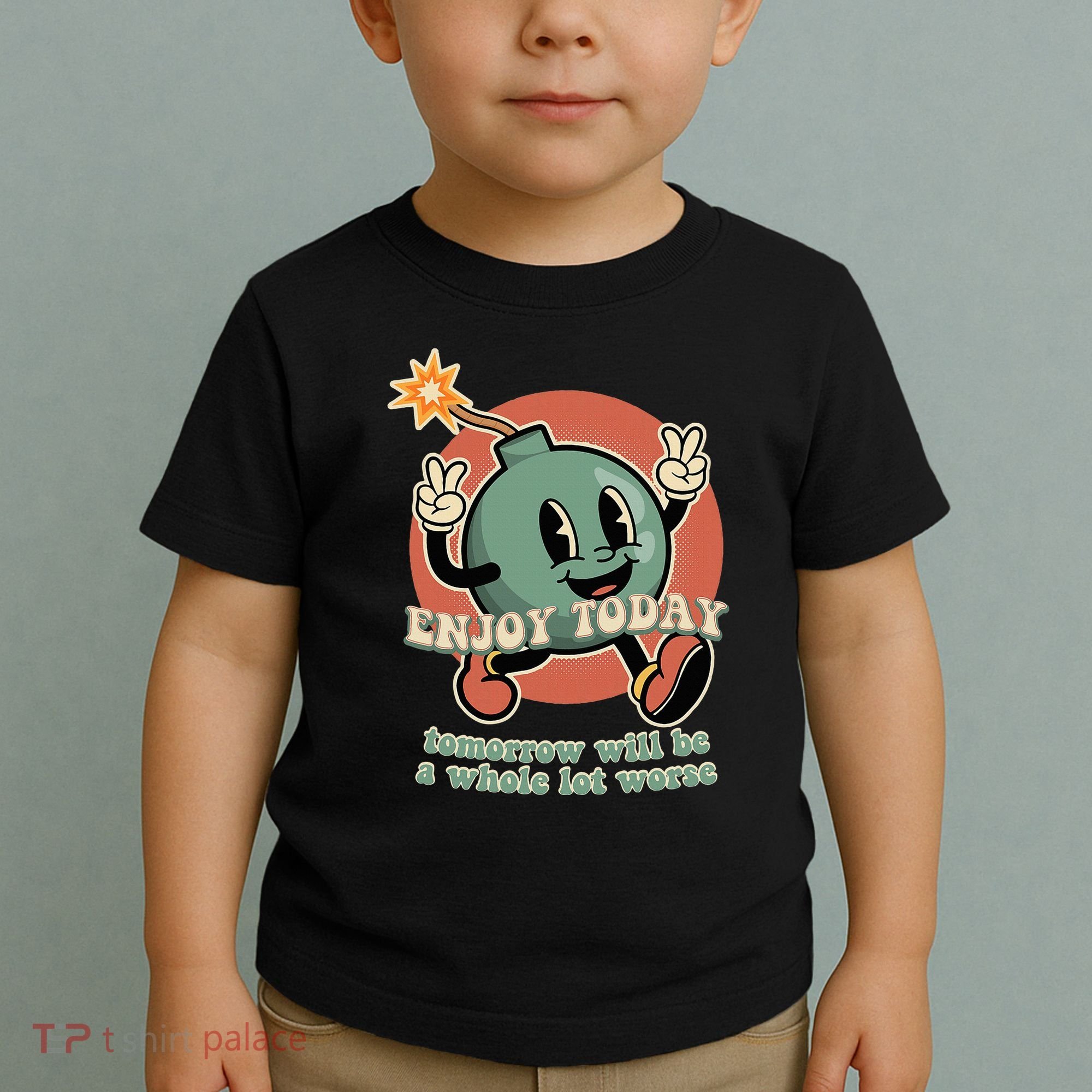 Retro Cartoon Bomb Nihilism Classic Fit Crew Neck Short Sleeve Black Toddler T-Shirt