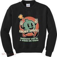 Retro Cartoon Bomb Nihilism Classic Fit Crew Neck Short Sleeve Black Kids Sweatshirt thumb 0