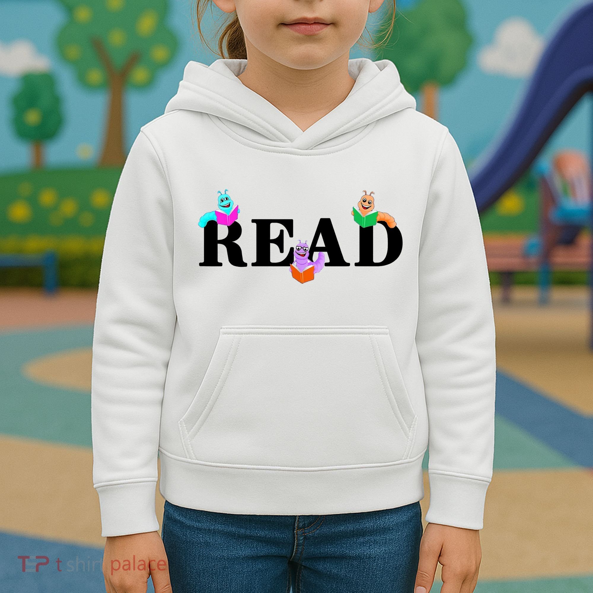 Read Cute Book Worms Kids Hoodie