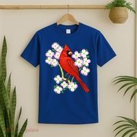 Red Cardinal Bird Dogwood Flower North Carolina Virginia Great Gift T-Shirt thumb 2