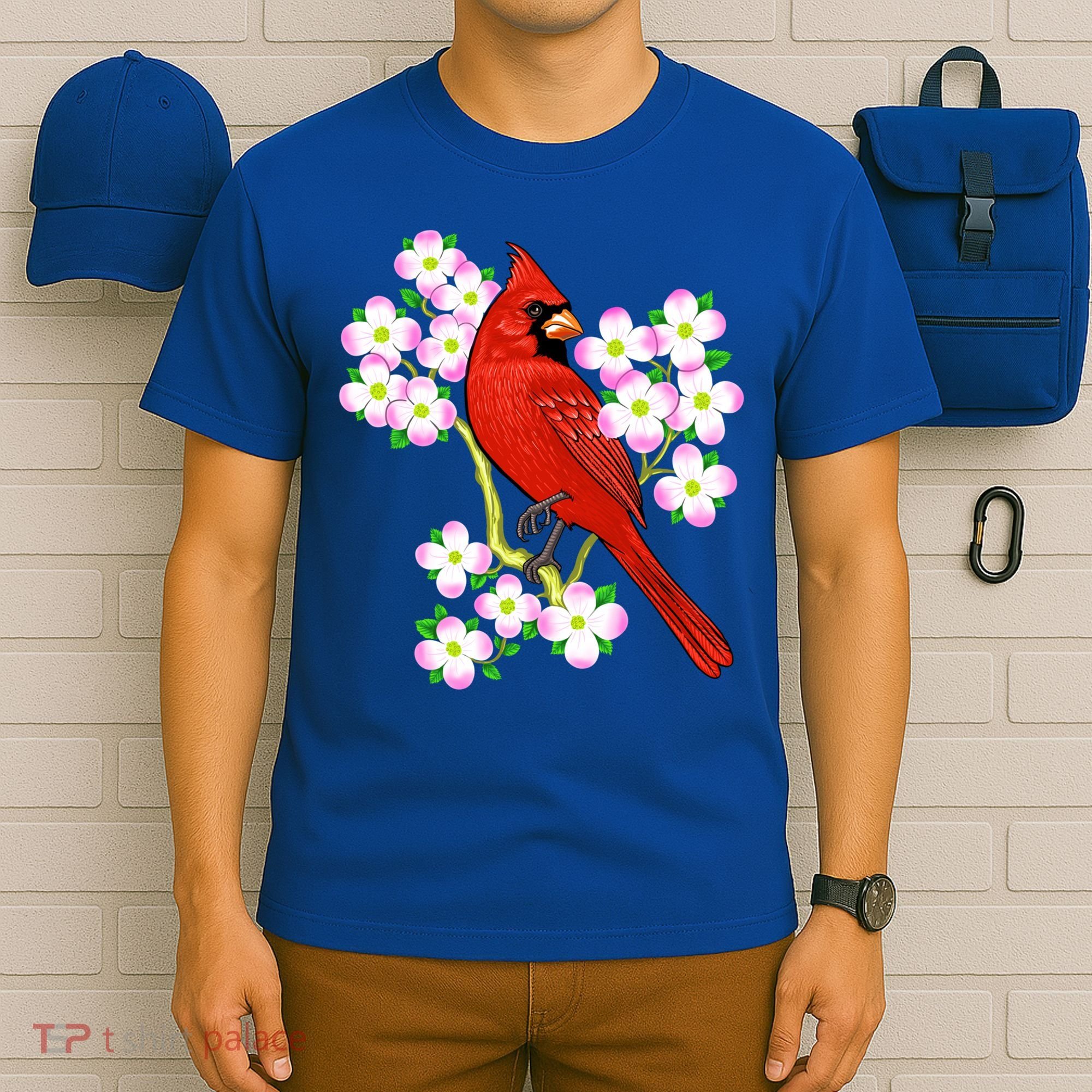 Red Cardinal Bird Dogwood Flower North Carolina Virginia Great Gift T-Shirt
